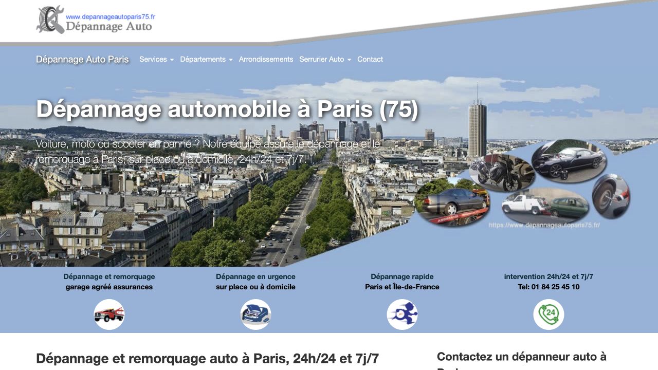 Capture du site de Dépannage Auto Paris