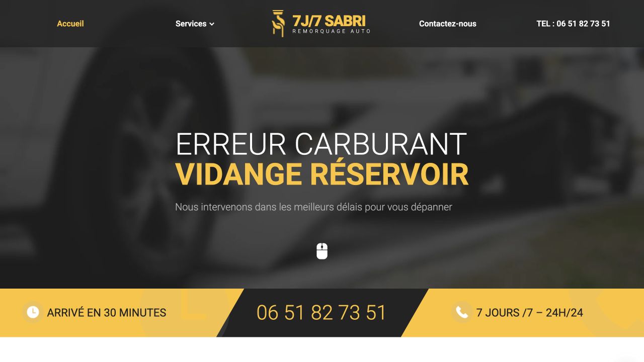 Capture du site de Sabri Remorquage Auto — TDR Auto Paris