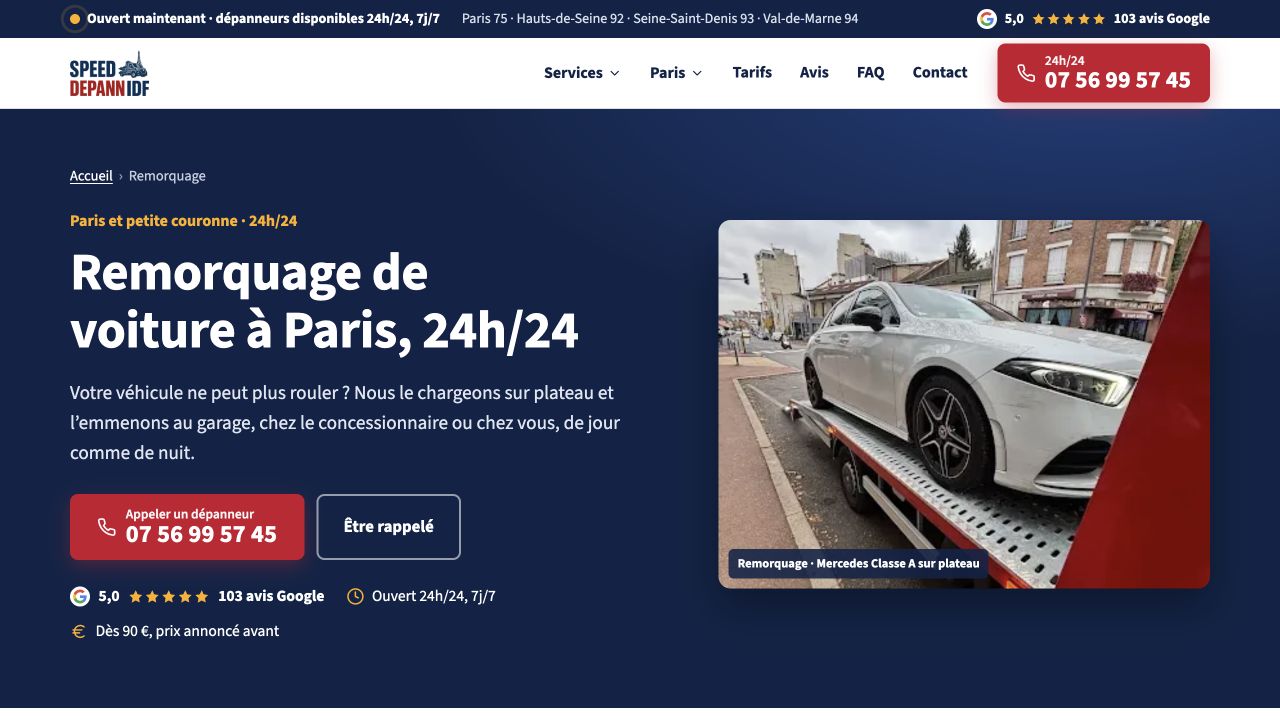 Capture du site de Speed Depann’IDF