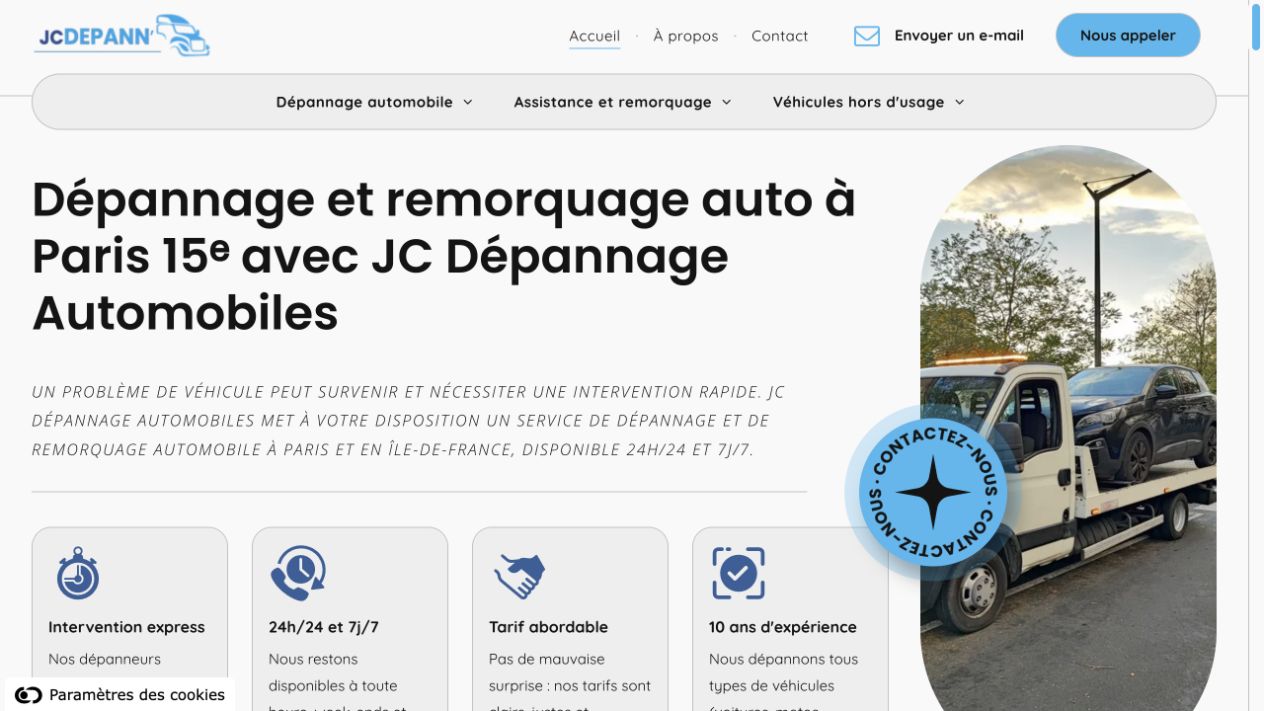 Capture du site de JC Dépannage Automobiles
