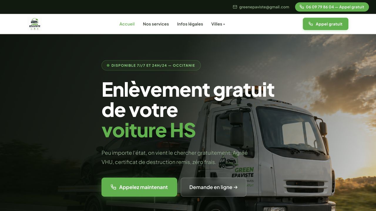 Capture du site de Green Épaviste — Dépannage