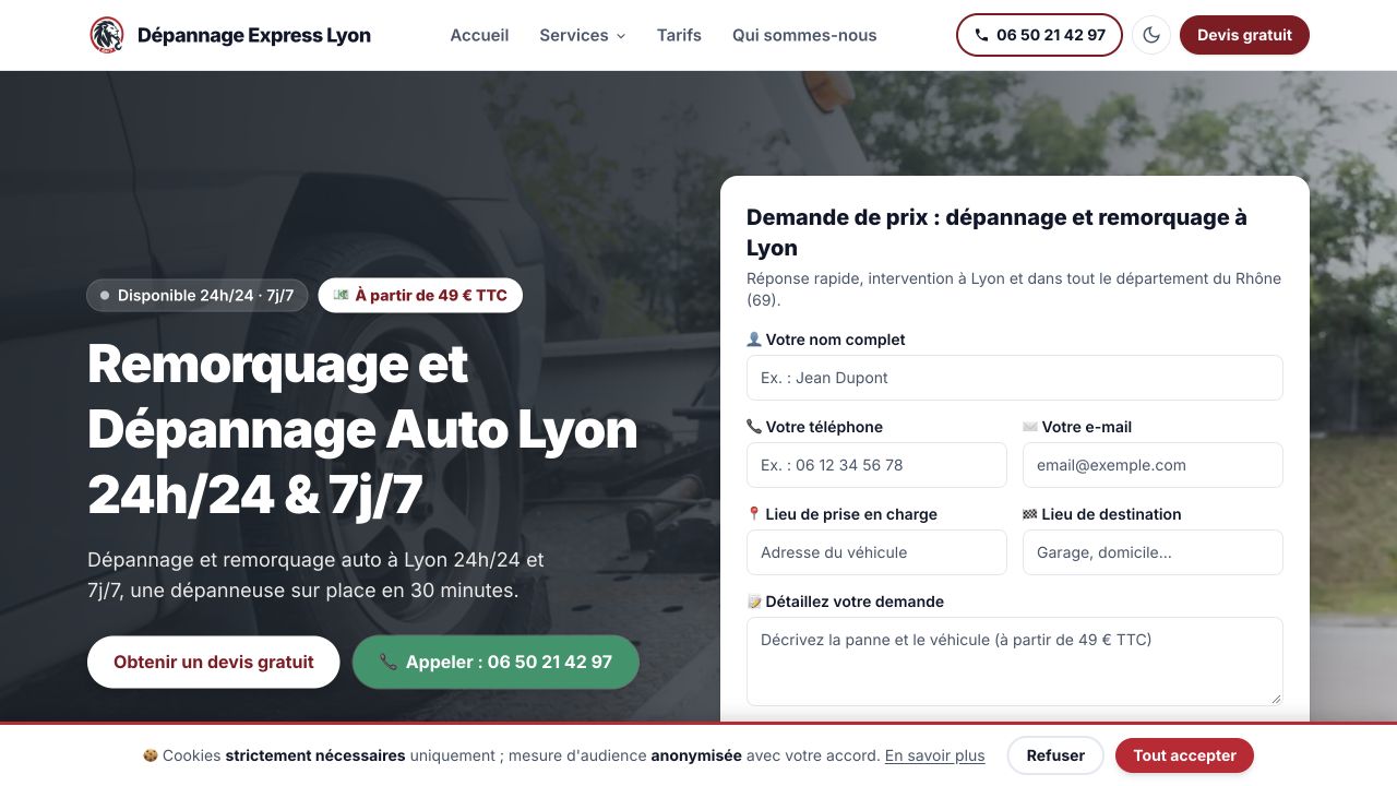 Capture du site de Dépannage Express Lyon