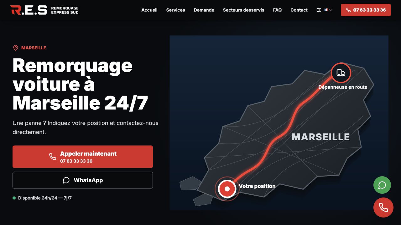 Capture du site de Remorquage Express Sud