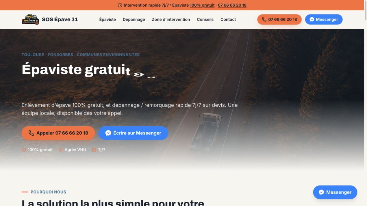 Capture du site de SOS Épave 31 — Kenji Brunel