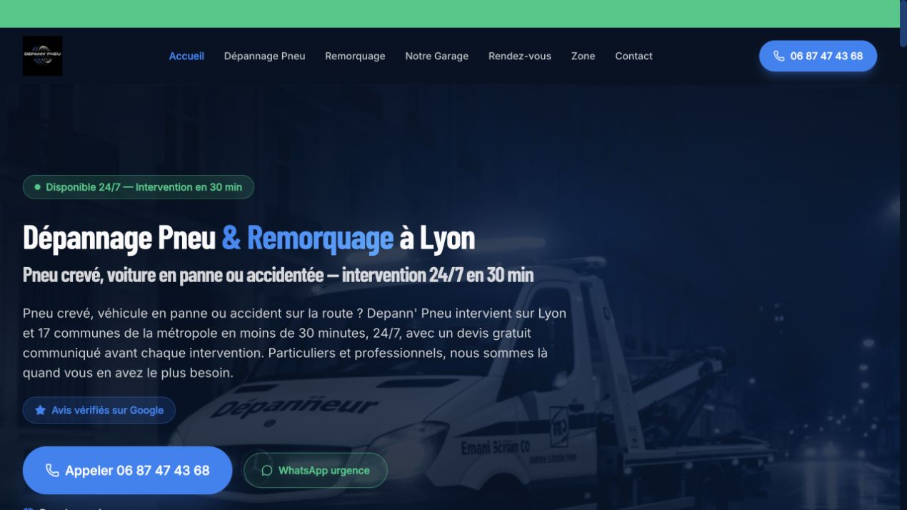 Capture du site de Depann’Pneu 69