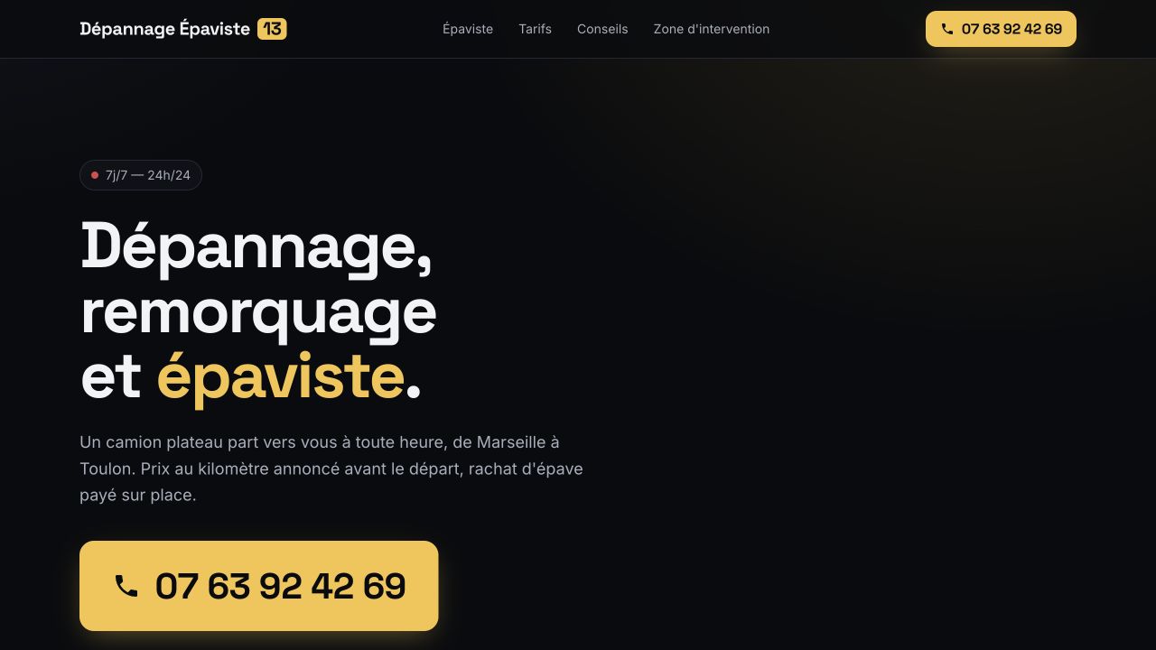 Capture du site de Dépannage Épaviste 13 — Yoni Pruvost